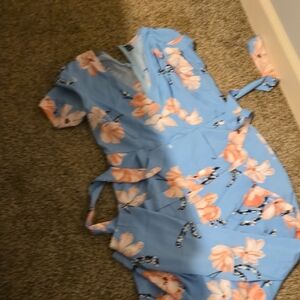 SHEIN Blue Floral Wide Leg Jumpsuit